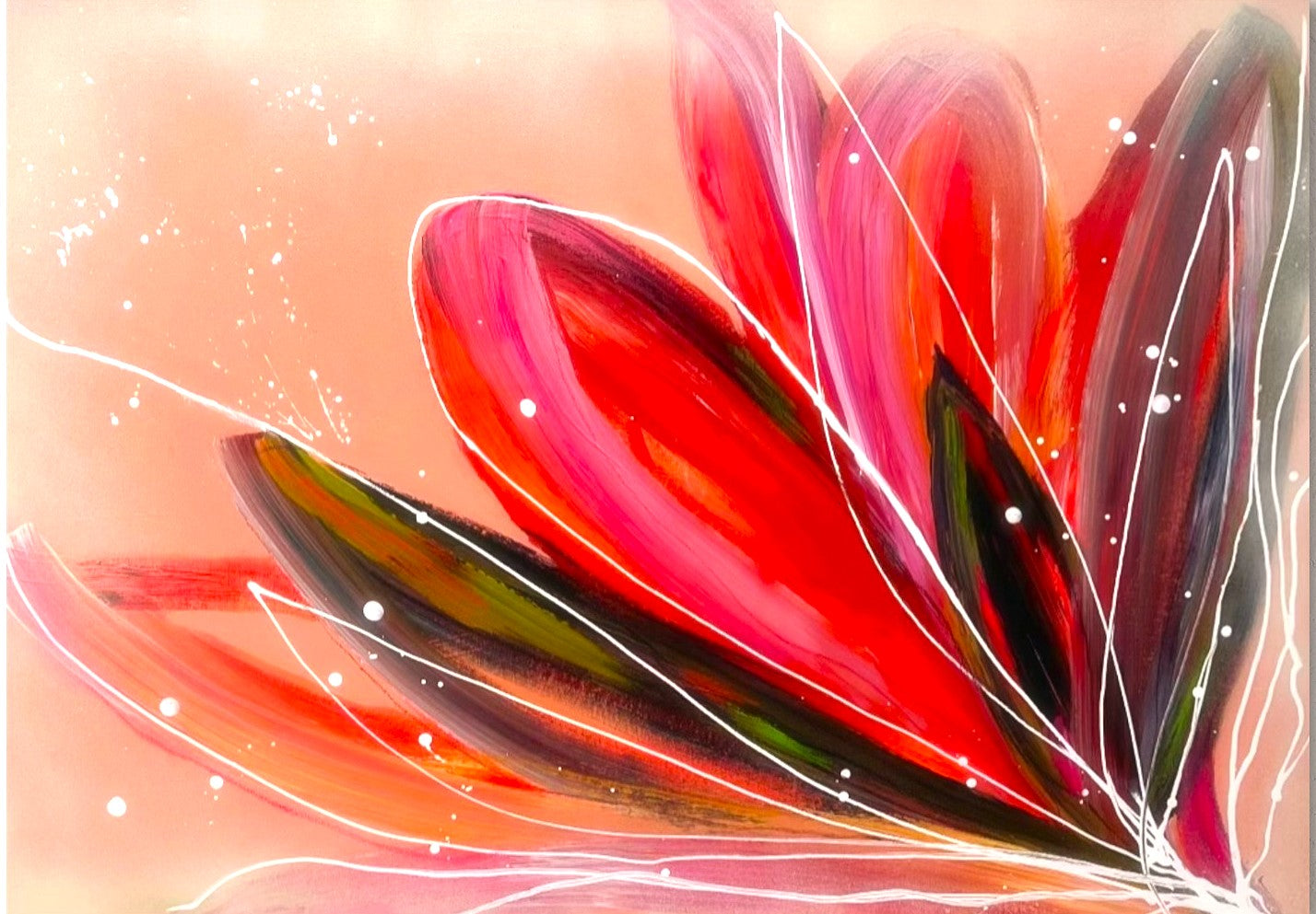 Bluetenrausch-Mixmediaoncanvas-70x100-SusanneLinke knallige Farben auf Leinwand