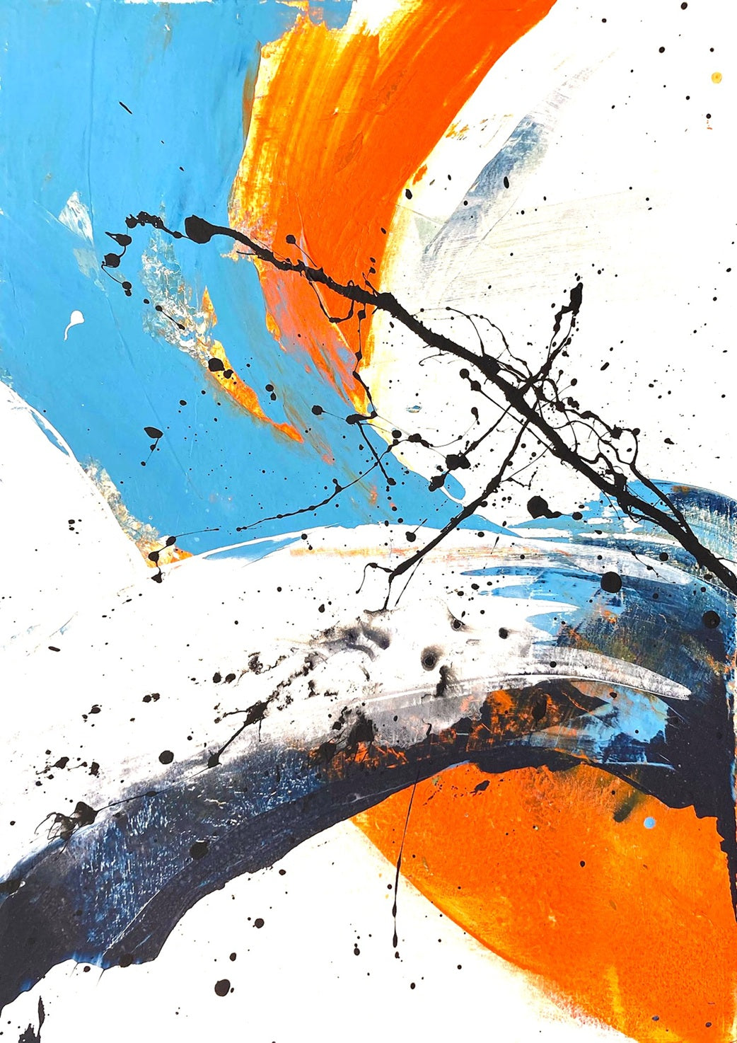 Essence-AcryliconCanvas-50x70-SusanneLinke abstrakte Malerei auf Leinwand in orange und blau