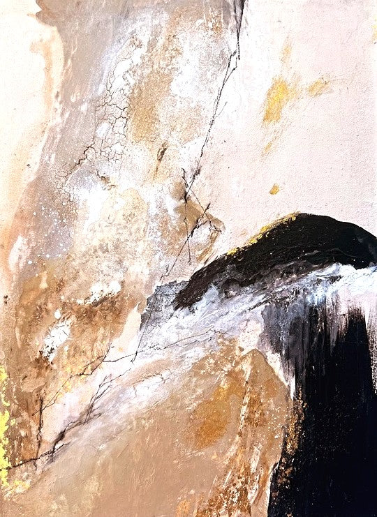 GoldenerGedanke-Mixmediagoldleafoncanvas-50x70-SusanneLinke Kunst auf Leinwand abstrakt und modern