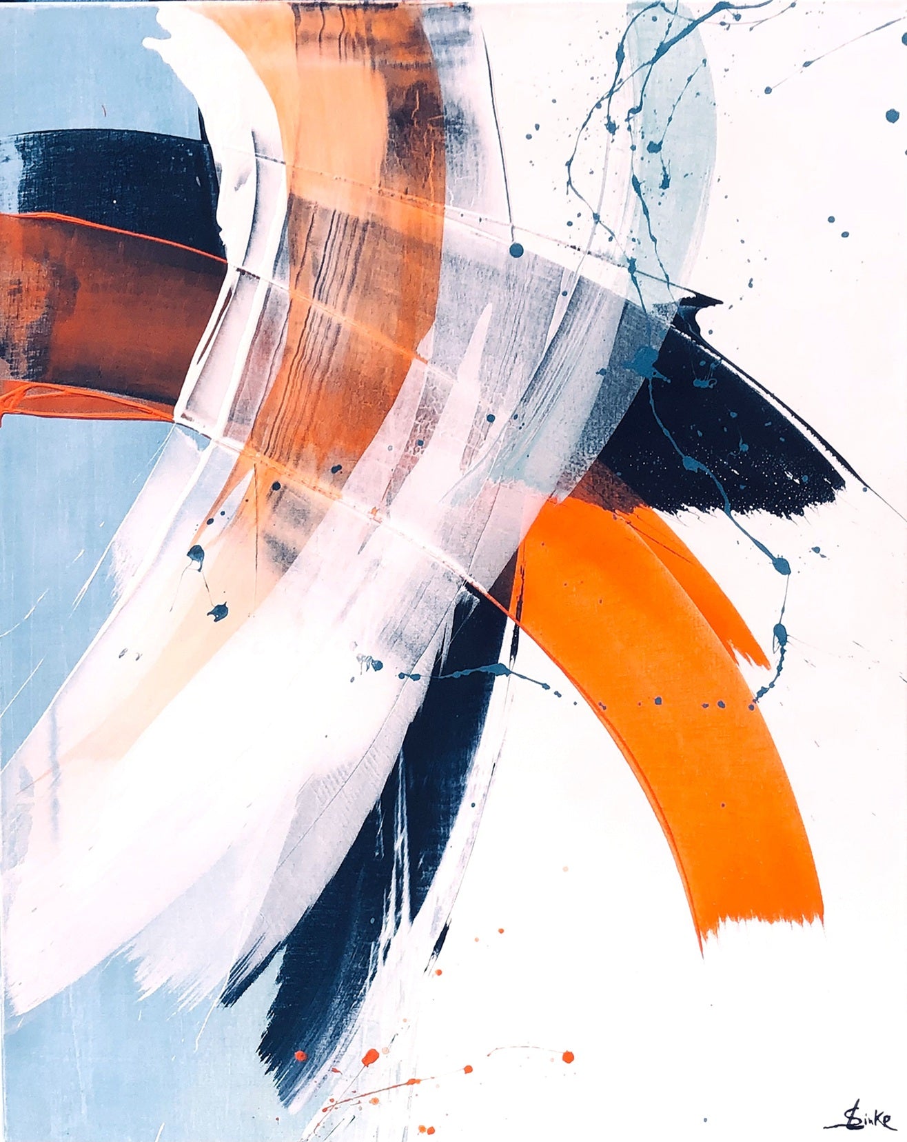 Longingfororange-Acryliconcanvas-80x100-SusanneLinke Kunst aus Acryl in orange und blau