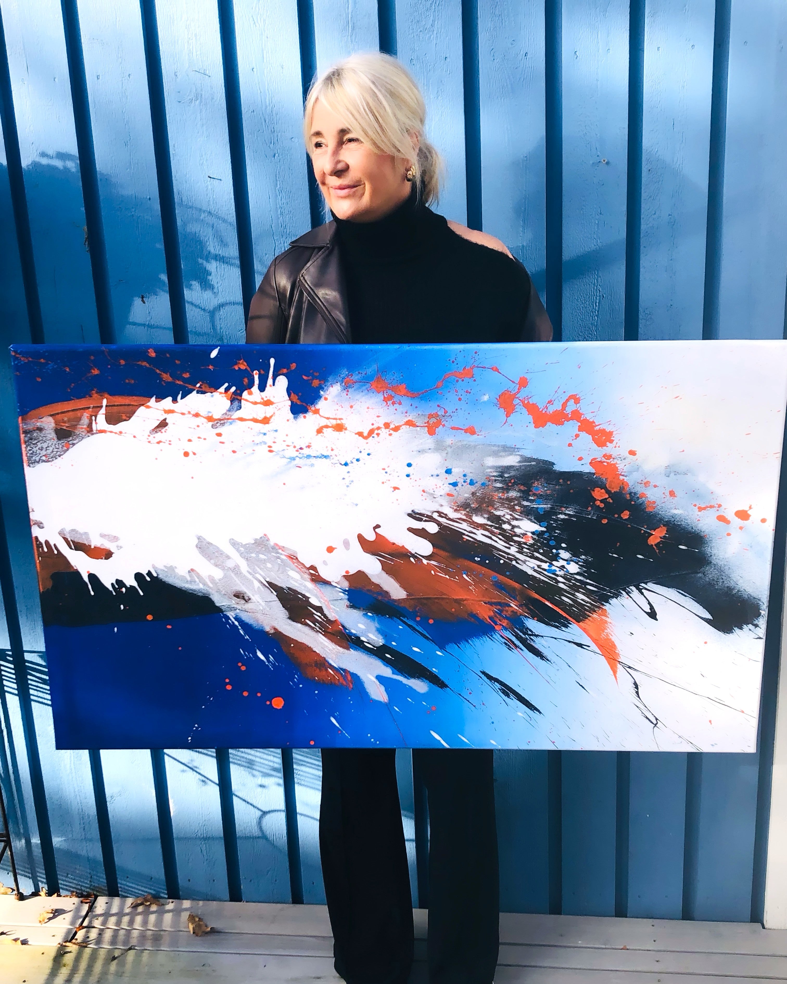 Metamorphose-70x100-Leinwand-SusanneLinke Acrylgemälde in Blautönen mit orange
