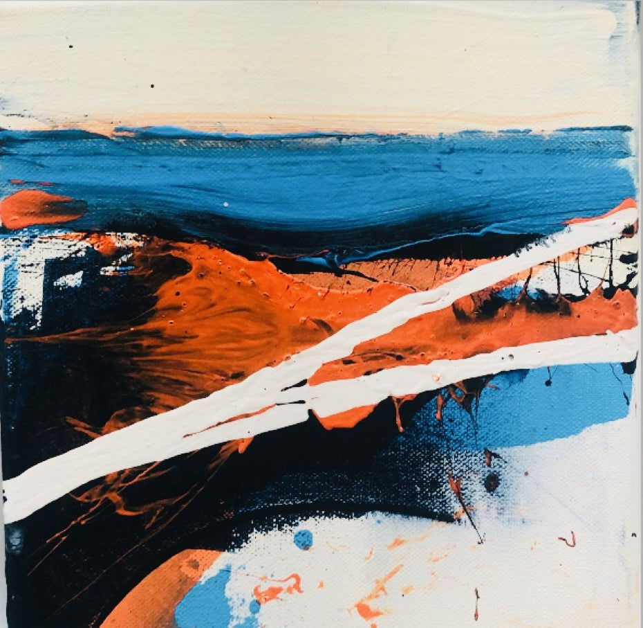 Soulfulautumn-Acryliconcanvas-3x20x20-SusanneLinke Kunstserie Acryl auf Leinwand blau, orange und beige