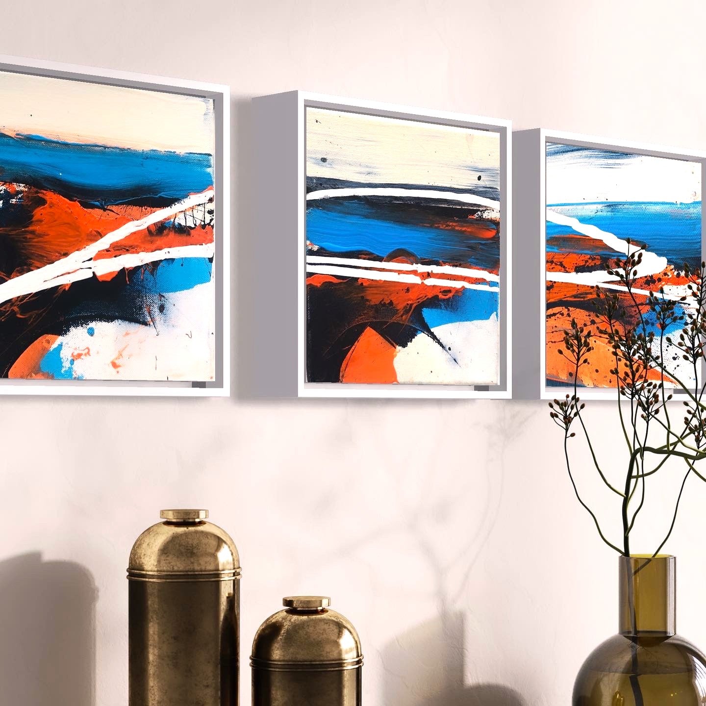 Soulfulautumn-Acryliconcanvas-3x20x20-SusanneLinke Kunstserie Acryl auf Leinwand blau, orange und beige