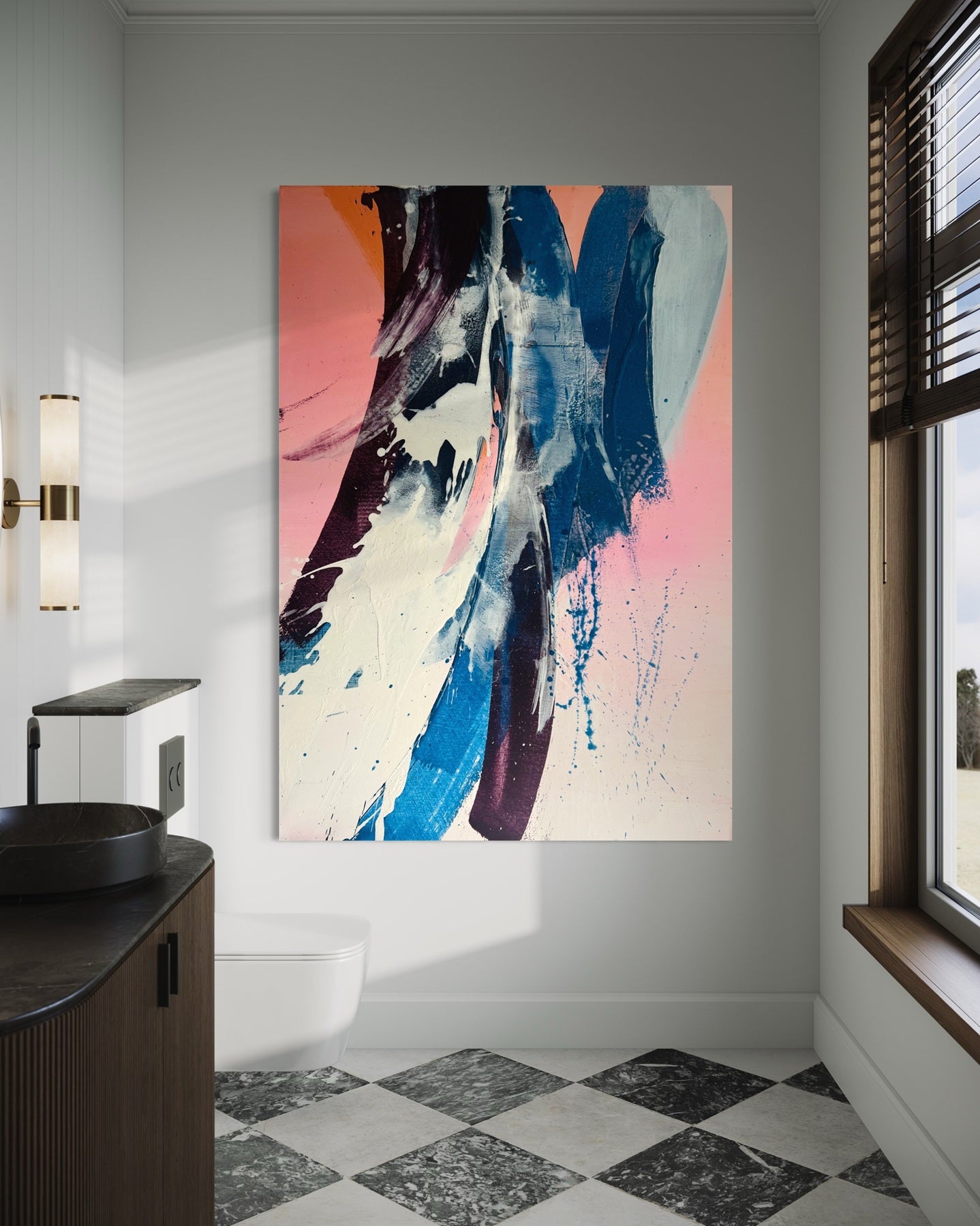 The_spirit_of_japanes_poetry-Acrylic_on_canvas-70x100-Susanne_Linke Acrylgemälde in blau, rosa und orange