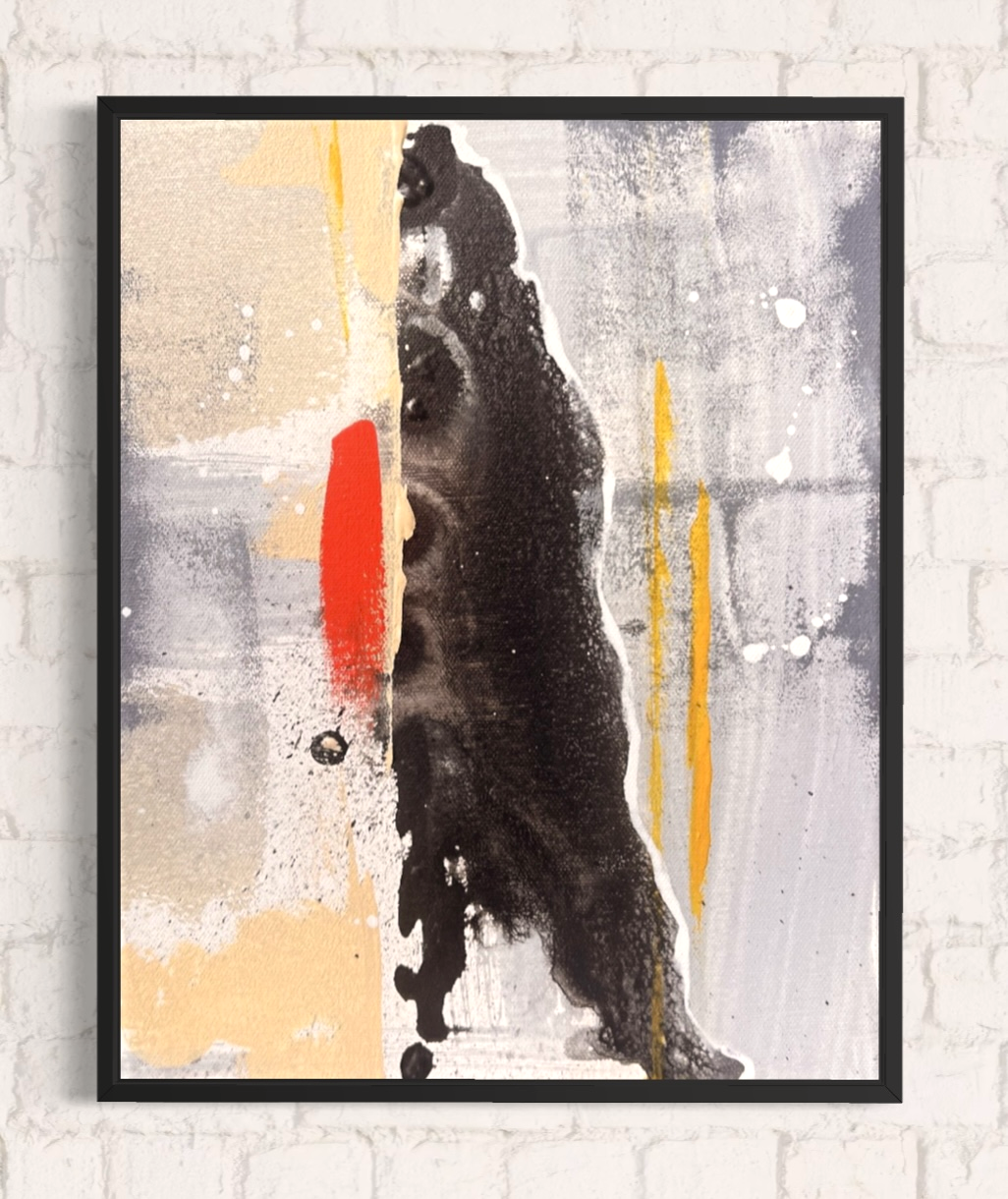 WalkthroughBarcelonaIII-Acryliconcanvas-24x30cm-SusanneLinke abstrakte Kunst auf Leinwand in orange, rot und schwarz
