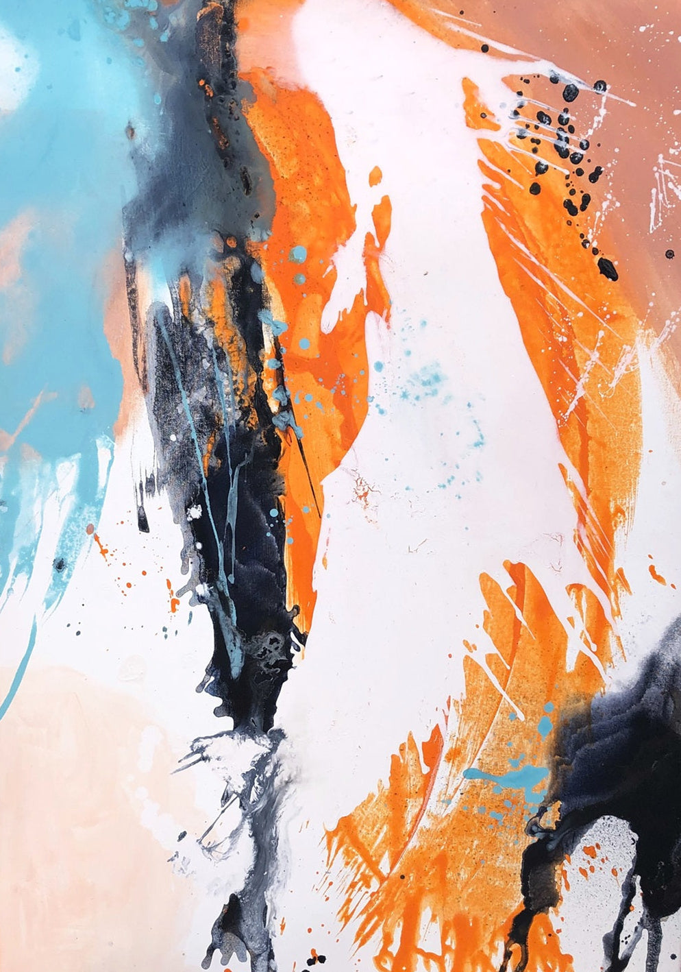 Waterwhichistoopurehasnofish-acryliconcanvas-70x90-SusanneLinke Abstrakte Kunst in Orangetönen auf Leinwand