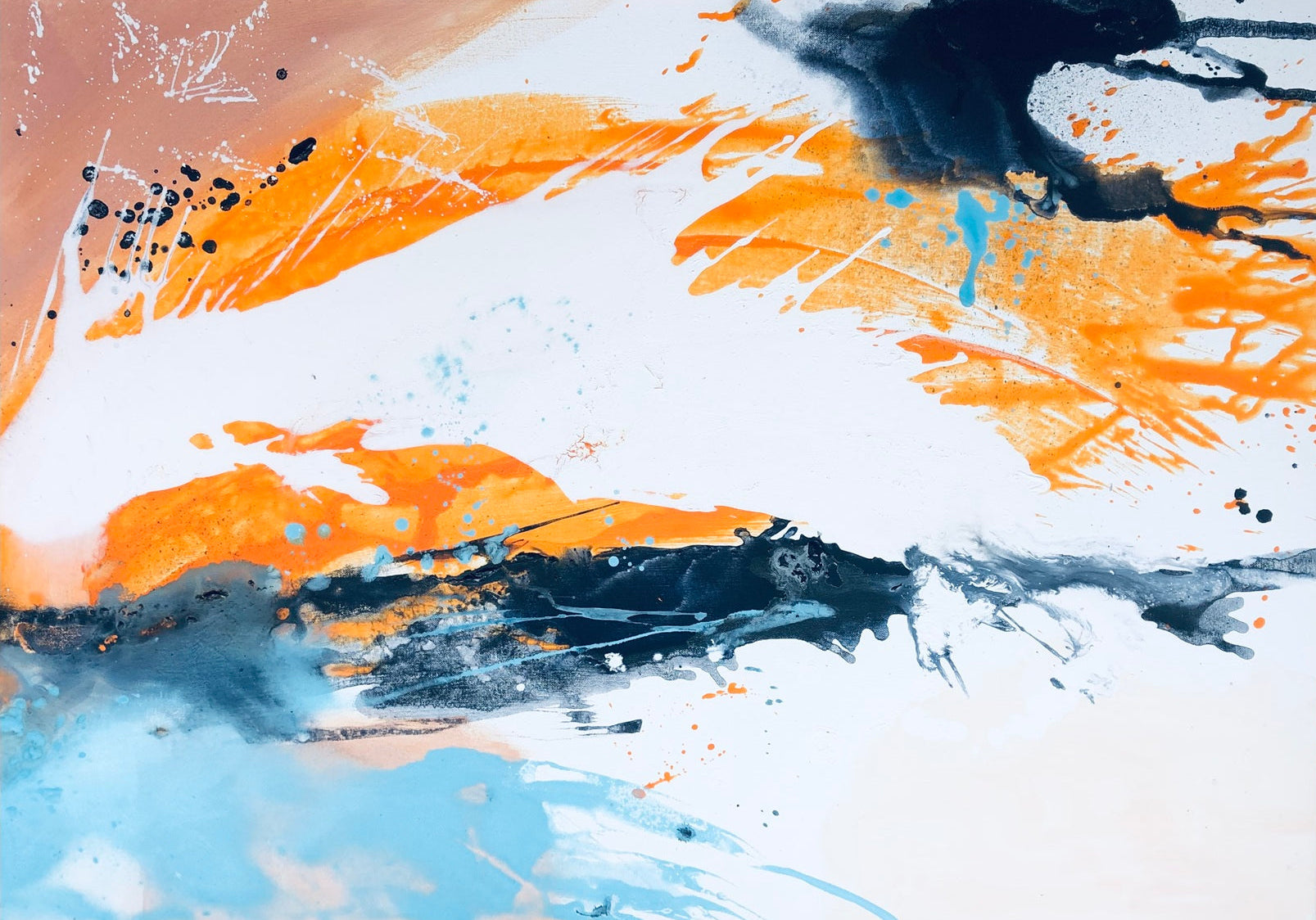 Waterwhichistoopurehasnofish-acryliconcanvas-70x90-SusanneLinke Abstrakte Kunst in Orangetönen auf Leinwand